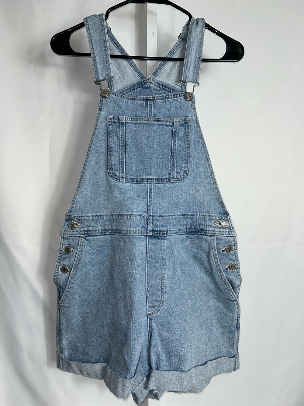Hollister Women’s Medium Blue Denim Overalls Shorts Vintage Y2K Jean Overalls